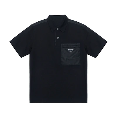 PRADA SS21 Black Cotton Relaxed Fit Short Sleeve Polo Shirt with Pocket. UJN703-1YED-F0806-S-211