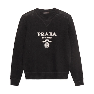 PRADA SS21 Black Logo Jacquard Knit Pullover Sweater. UMB223-1YMW-F0002-S-211