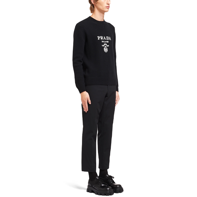 Details for PRADA SS21 Black Logo Jacquard Knit Pullover Sweater. UMB223-1YMW-F0002-S-211