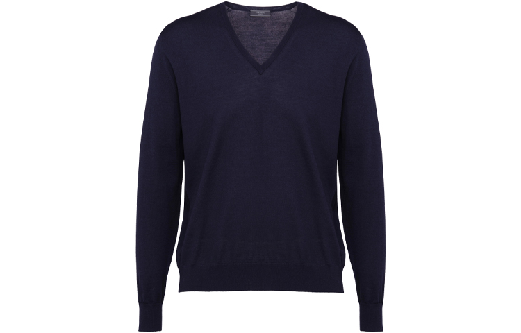 Order PRADA SS21 Blue Fine Wool V-Neck Knit Long Sleeve Sweater UMM985-C5W-F0SVF