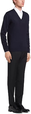 PRADA SS21 Blue Fine Wool V-Neck Knit Long Sleeve Sweater UMM985-C5W-F0SVF Purchase PRADA SS21 Blue Fine Wool V-Neck Knit Long Sleeve Sweater UMM985-C5W-F0SVF