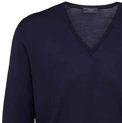 PRADA SS21 Blue Fine Wool V-Neck Knit Long Sleeve Sweater UMM985-C5W-F0SVF Details for PRADA SS21 Blue Fine Wool V-Neck Knit Long Sleeve Sweater UMM985-C5W-F0SVF