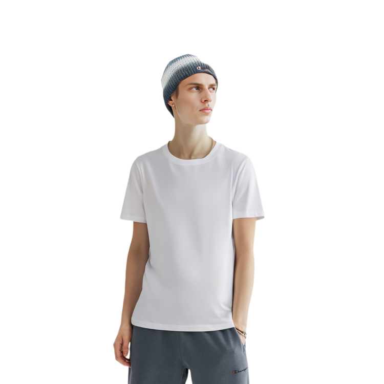 Shop PRADA SS21 Baju-T Kapas Leher-V Putih UJM565-710-F0009