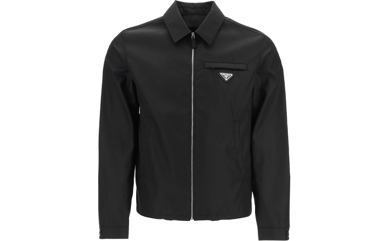 PRADA SS21 Logo Collar Zip-Up Long Sleeve Jacket Black SGB684-1WQ8-F0002