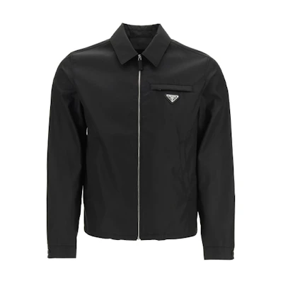 PRADA SS21 Logo Collar Zip-Up Long Sleeve Jacket Black SGB684-1WQ8-F0002