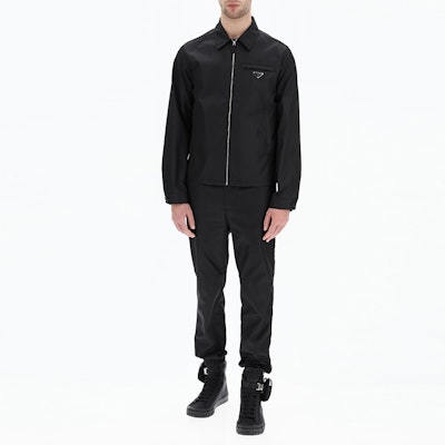 PRADA SS21 Logo Collar Zip-Up Long Sleeve Jacket Black SGB684-1WQ8-F0002 Lookbook PRADA SS21 Logo Collar Zip-Up Long Sleeve Jacket Black SGB684-1WQ8-F0002