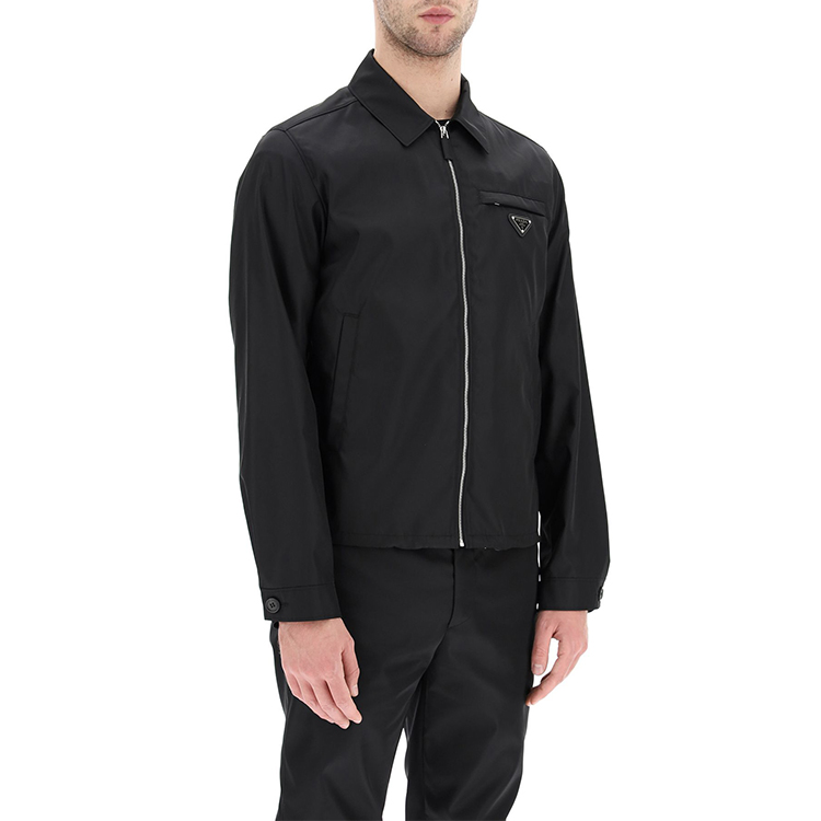 Shop PRADA SS21 Logo Collar Zip-Up Long Sleeve Jacket Black SGB684-1WQ8-F0002