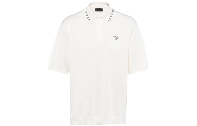 Order PRADA SS21 Polo Blanco Oversized Bordado Logo Manga Corta. UMB274-1ZRP-F0009-S-212