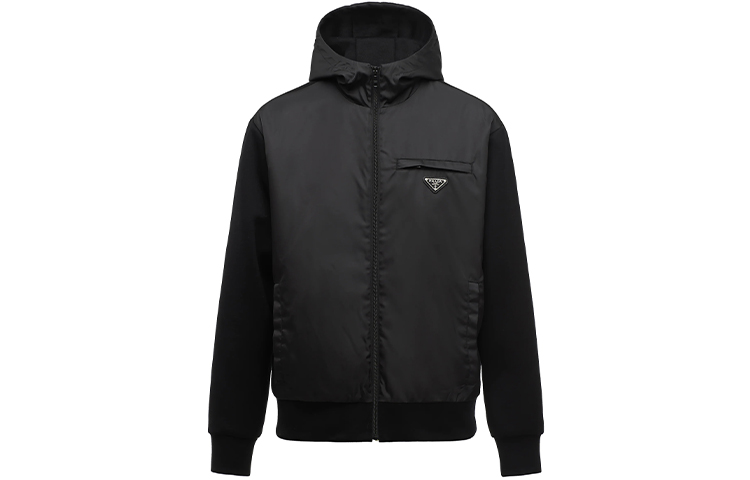 Prada SS21 Nylon Fleece Hoodie Jacket with Metal Logo - Black UJL142-1YFJ-F0806-S-202