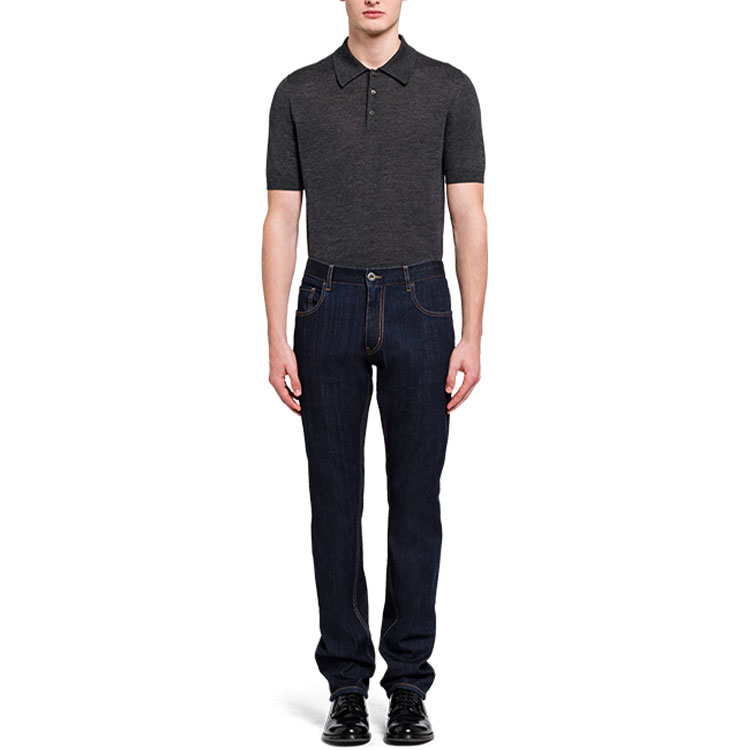 Lookbook PRADA SS21 Slim Fit Logo Stretch Blue Denim Jeans. GEP178-1BJU-F0008-S-202