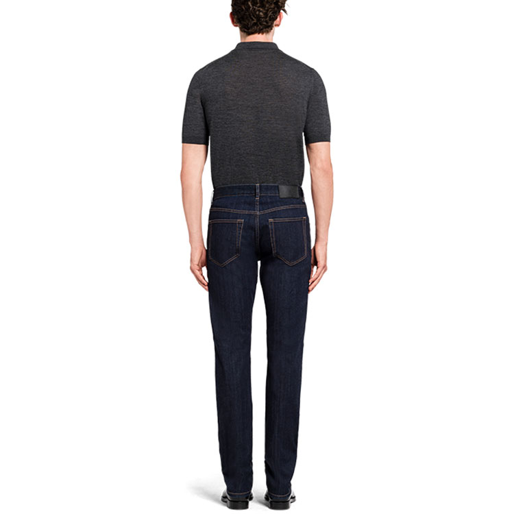 Shop PRADA SS21 Slim Fit Logo Stretch Blue Denim Jeans. GEP178-1BJU-F0008-S-202