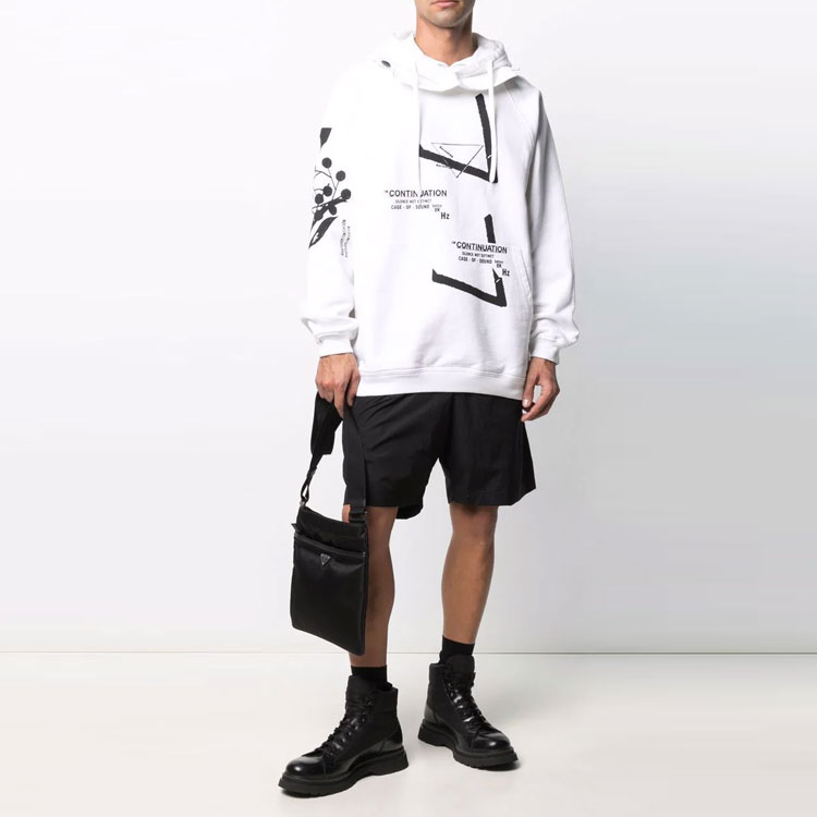 Shop Prada SS21 White Drawstring Hoodie with Letter Print Unisex 134629S2111YUA-F0964