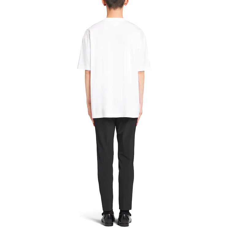 Shop PRADA SS21白色字母印花纯棉圆领T恤 UJN741-1YWW-F0009-S-211