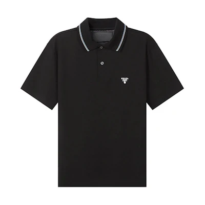 PRADA SS22 Black Cotton Plain Short Sleeve Polo Shirt. UJN798-710-F0002-S-221