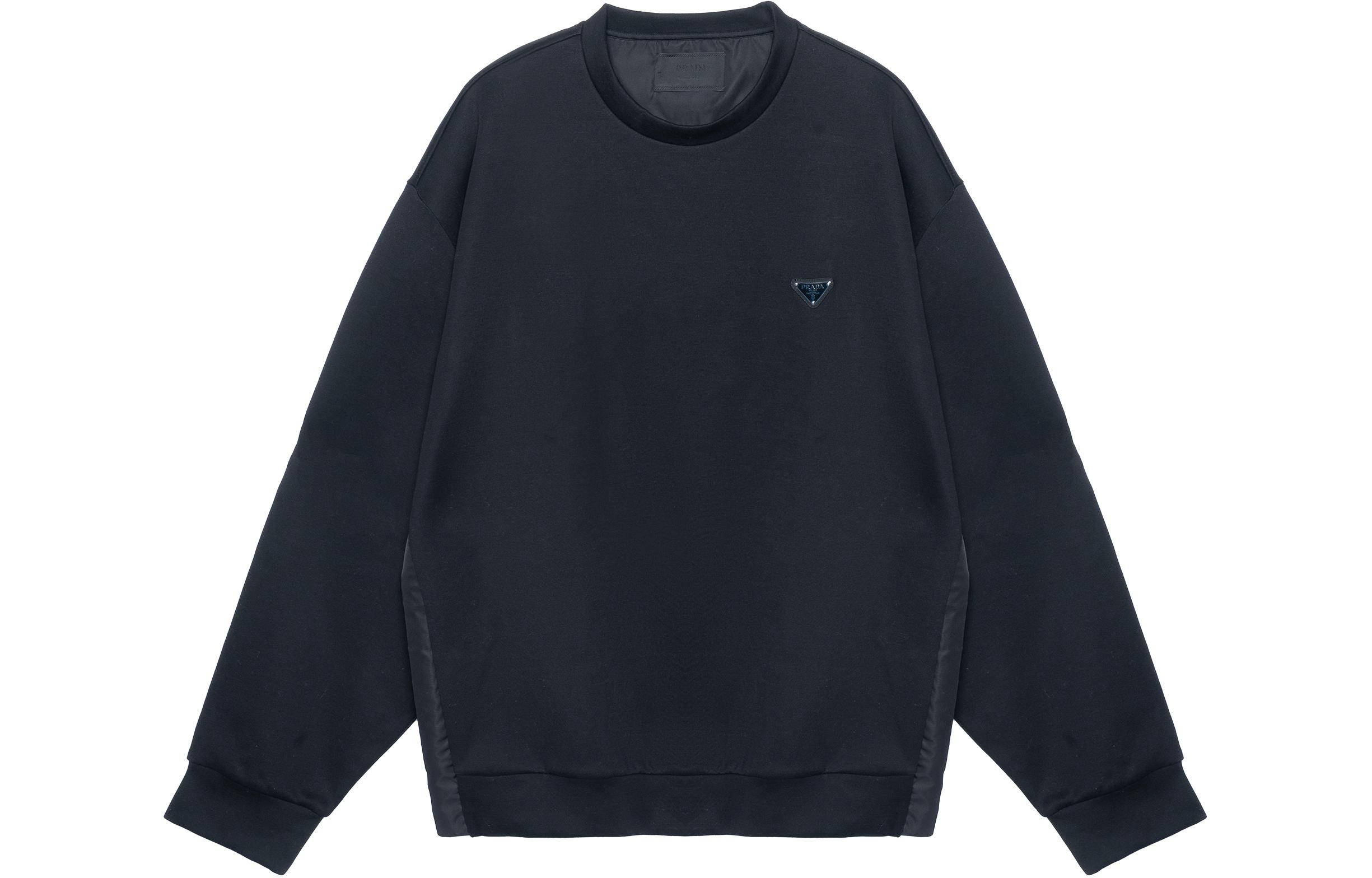 PRADA SS22  Black Crewneck Sweatshirt with Logo Patch. UJL30A-11OQ-F0806-S-222