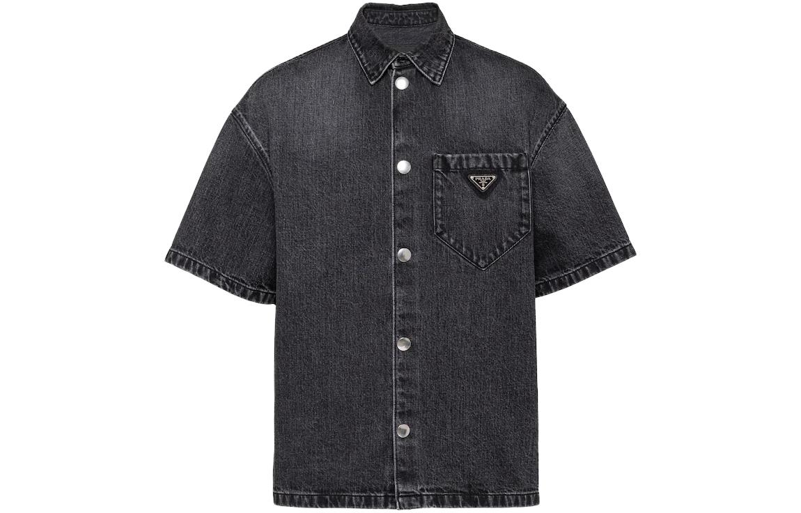 PRADA SS22  Black Denim Oversized Short-Sleeve Sun Protection Shirt. GEC067-12K8-F0557-S-212