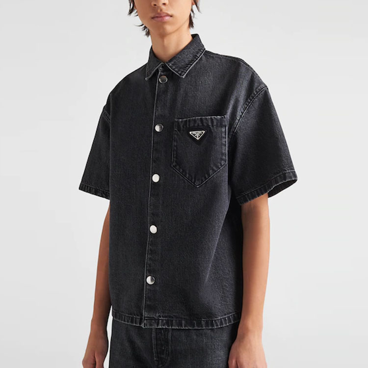 Purchase PRADA SS22 黑色牛仔宽松短袖防晒衬衫. GEC067-12K8-F0557-S-212
