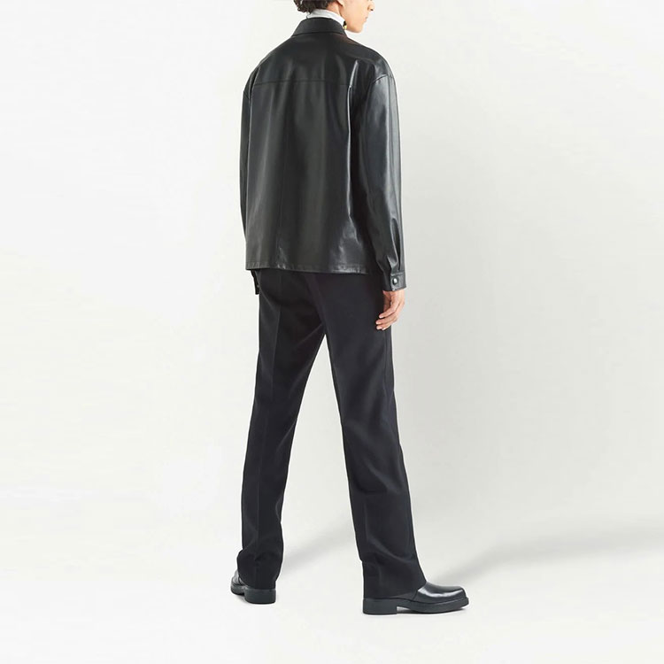 Shop 프라다 SS22 블랙 양가죽 지퍼 칼라 재킷. UPW428-1WDV-F0002