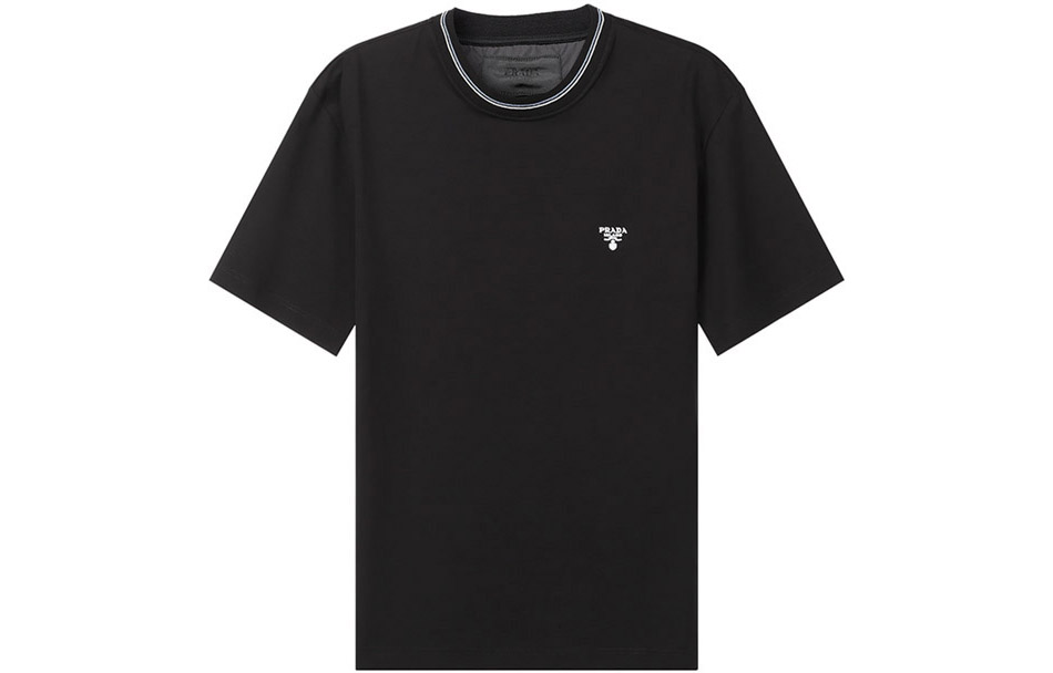 PRADA SS22  Black Logo Print Crew Neck T-Shirt. UJN797-710-F0002-S-221