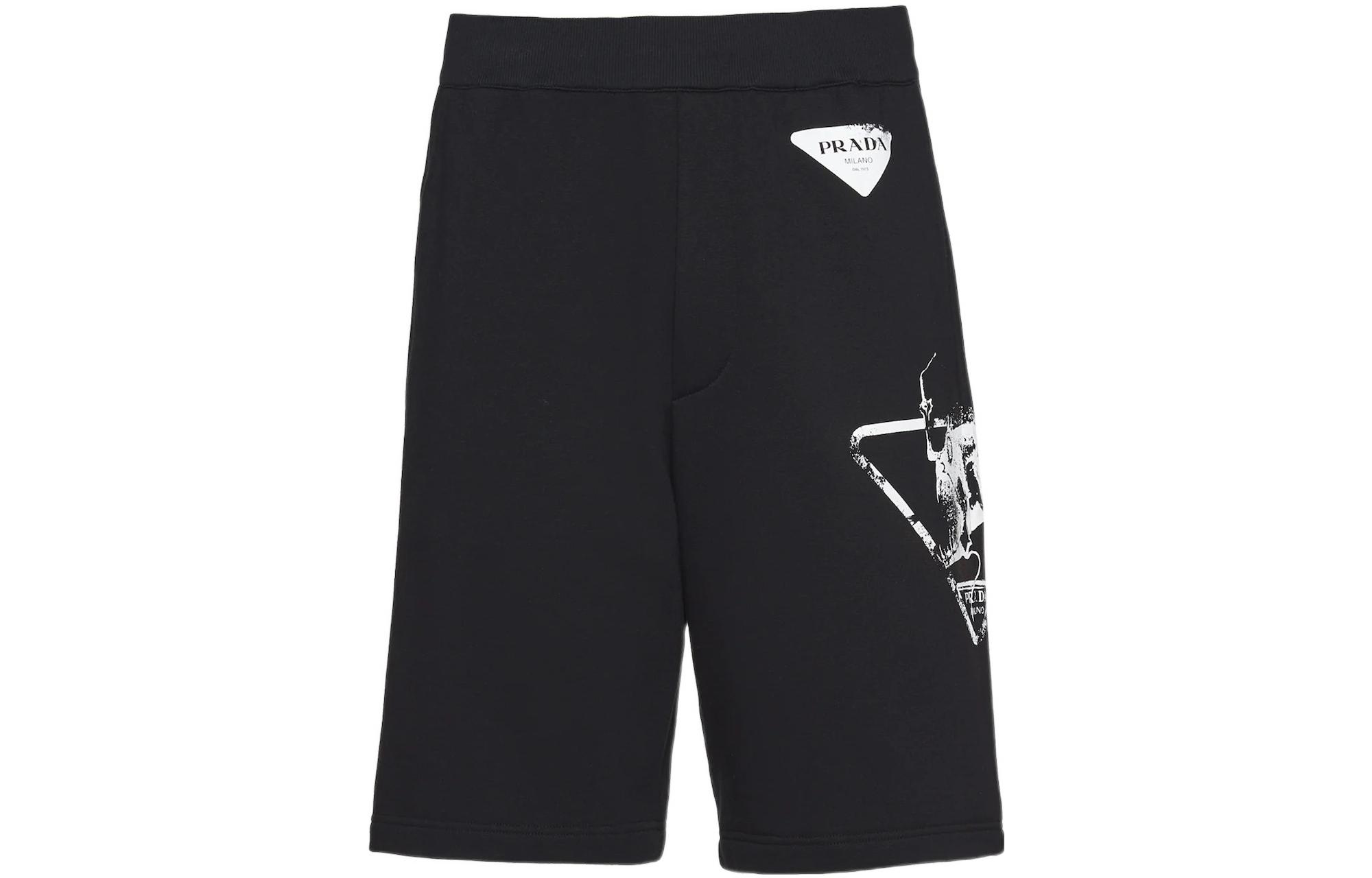 Order 普拉达 SS22 黑色徽标印花弹力腰休闲短裤 UJP195-10IO-F0002-S-221