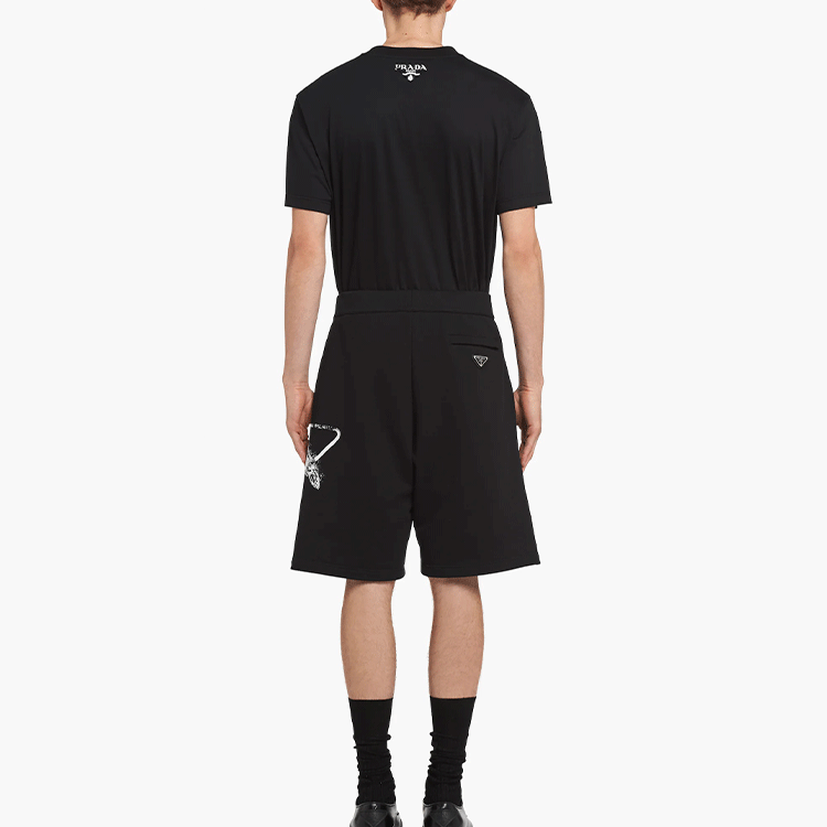 Shop 普拉达 SS22 黑色徽标印花弹力腰休闲短裤 UJP195-10IO-F0002-S-221