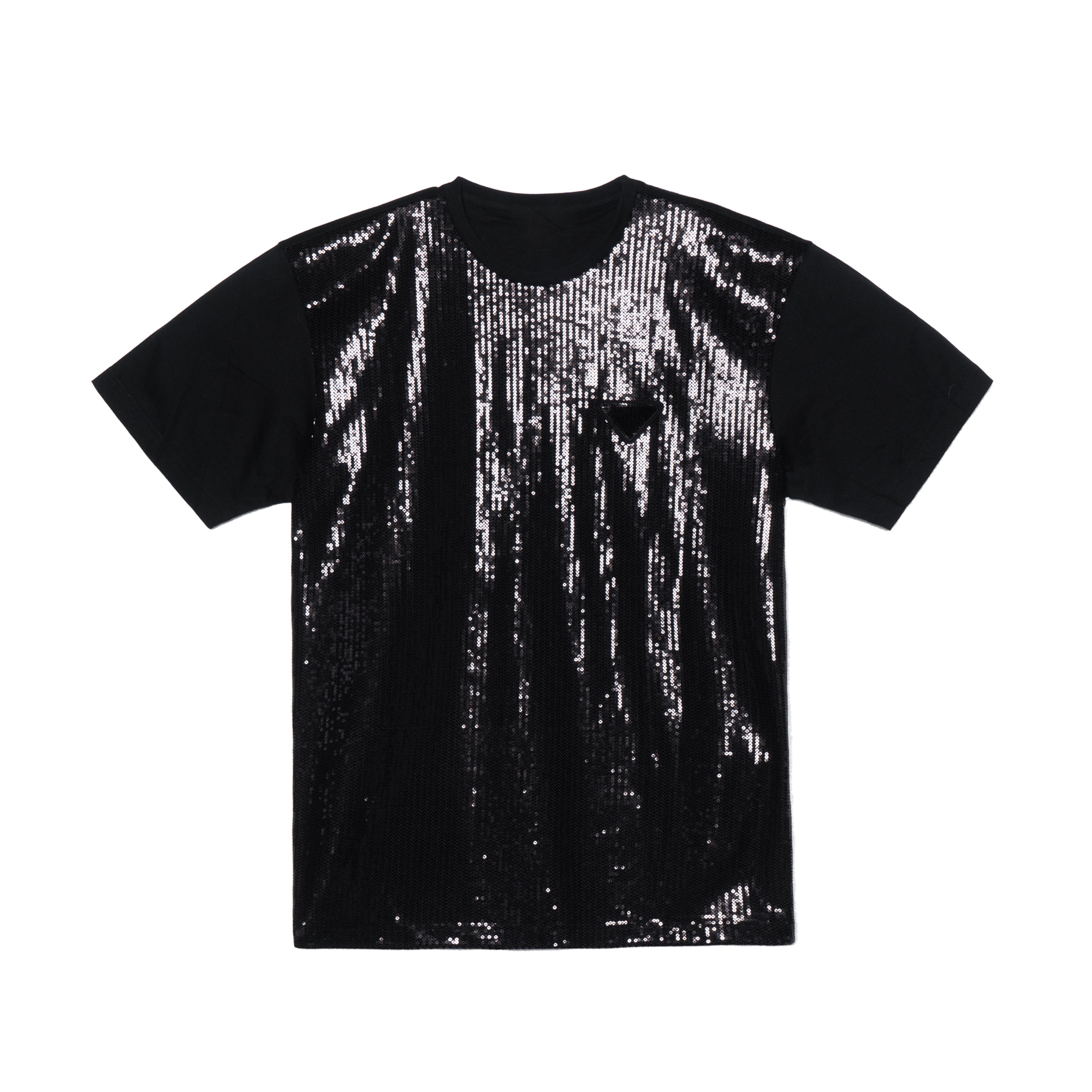 PRADA SS22  Black Sequin Panel Crewneck Short-Sleeve T-Shirt UJN782-1Z5Y-F0002-S-221