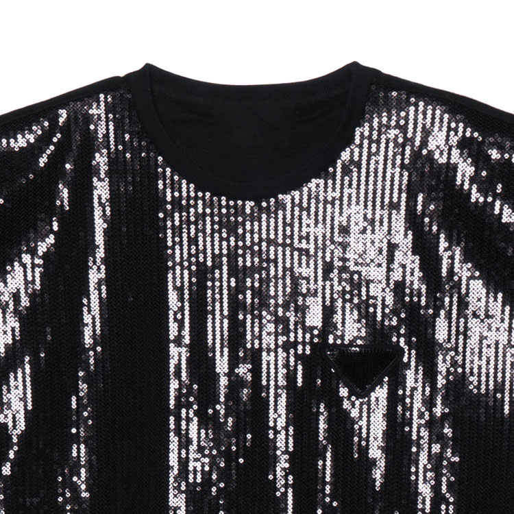 PRADA SS22  Black Sequin Panel Crewneck Short-Sleeve T-Shirt UJN782-1Z5Y-F0002-S-221 圖 4
