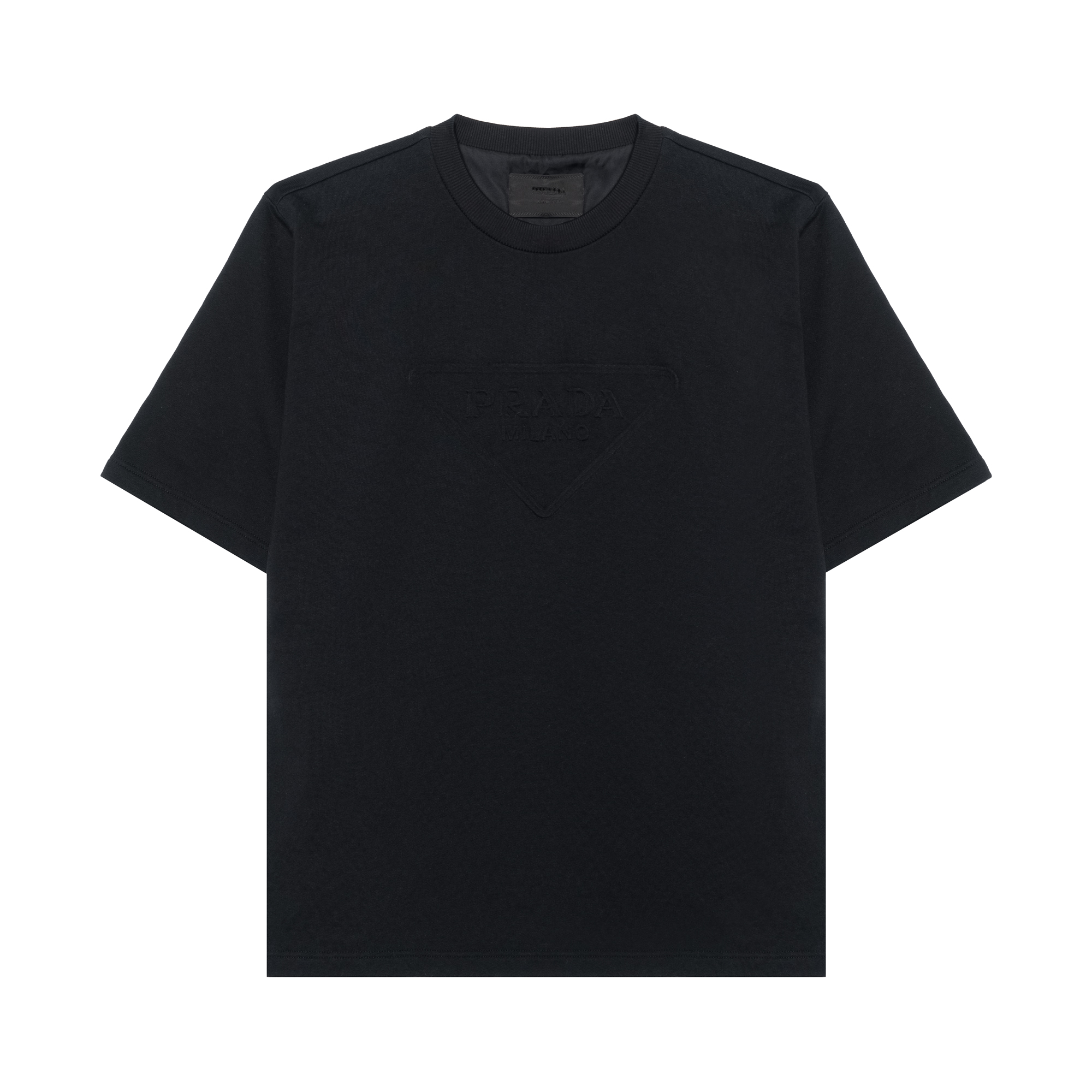 PRADA SS22  Black Solid Color Crew Neck Short Sleeve T-Shirt UJN773S2121ZX4-F0002