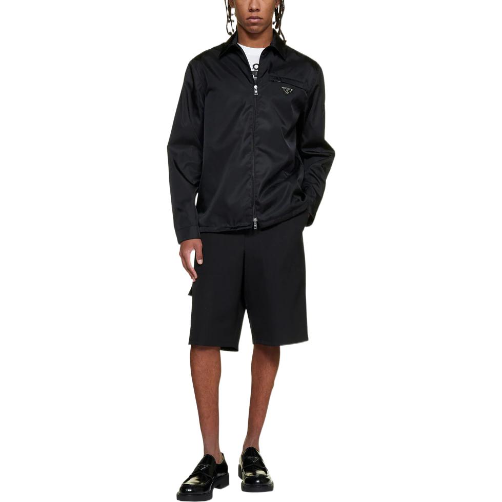 Shop PRADA SS22 黑色拉鍊翻領長袖外套 SC502-1WQ8-F0002