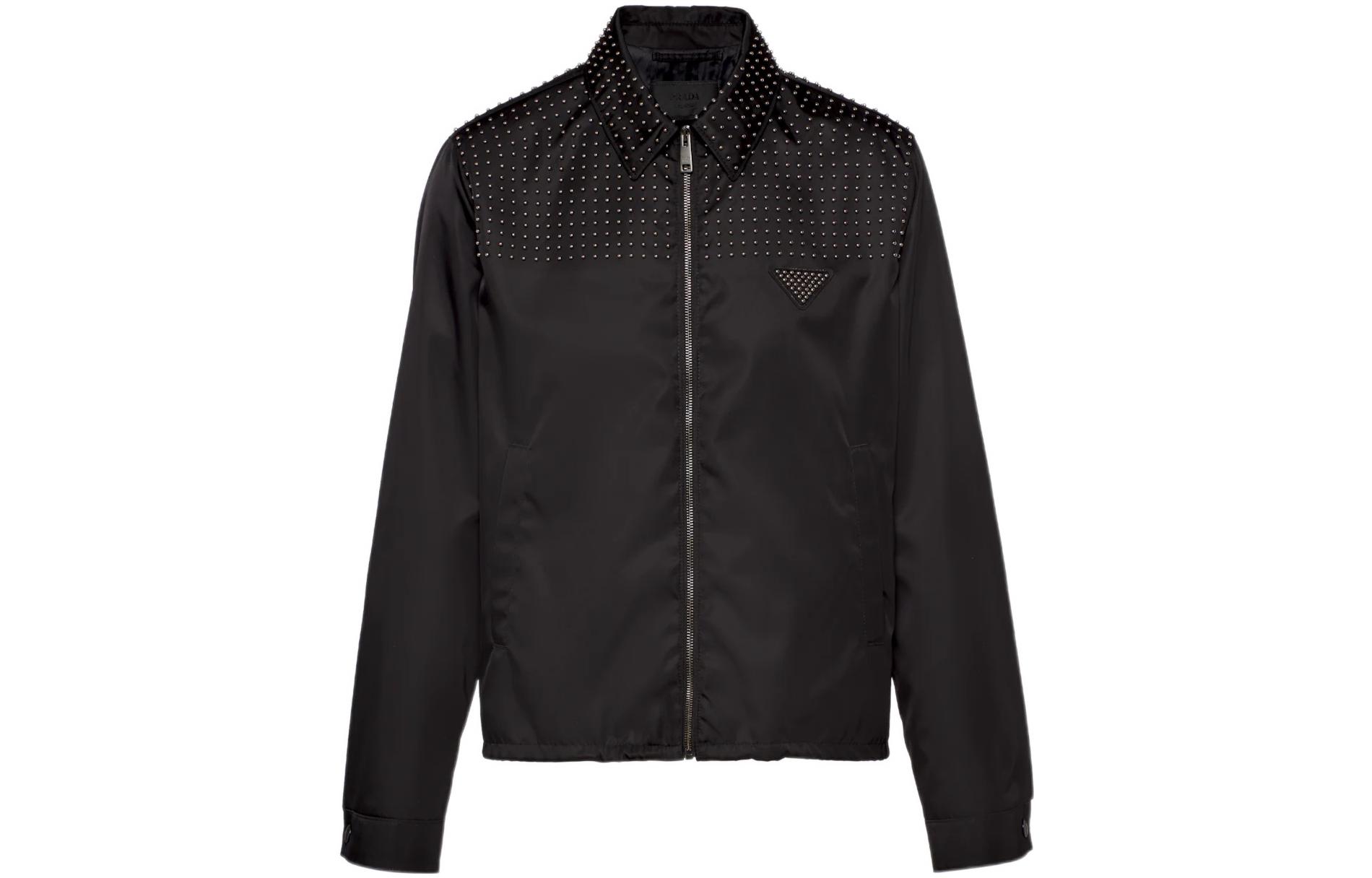 Order PRADA SS22  Black Studded Logo Zip-Up Jacket Long Sleeve Outerwear SGB987-1WQ8-F0002-S-221
