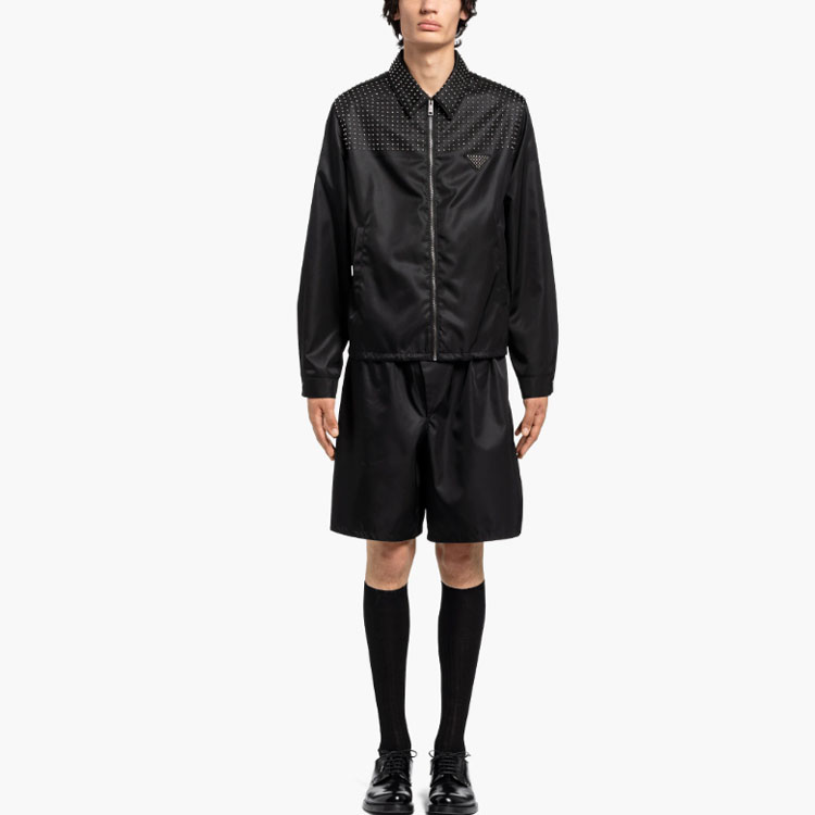 Lookbook PRADA SS22  Black Studded Logo Zip-Up Jacket Long Sleeve Outerwear SGB987-1WQ8-F0002-S-221