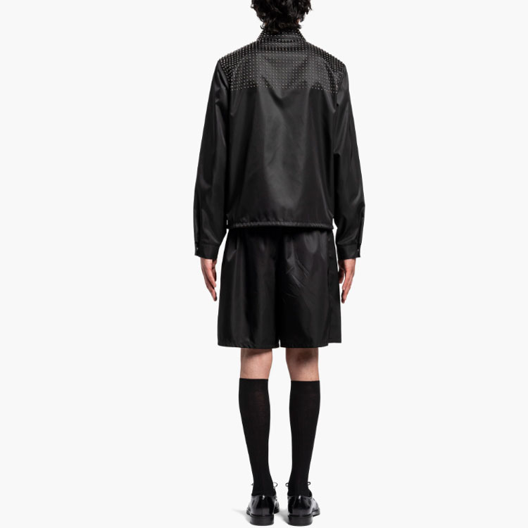 Shop PRADA SS22  Black Studded Logo Zip-Up Jacket Long Sleeve Outerwear SGB987-1WQ8-F0002-S-221