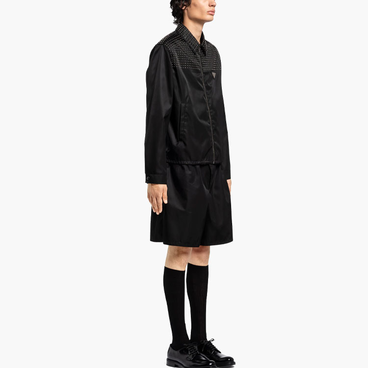 Purchase PRADA SS22  Black Studded Logo Zip-Up Jacket Long Sleeve Outerwear SGB987-1WQ8-F0002-S-221