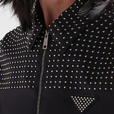 PRADA SS22 Black Studded Logo Zip-Up Jacket Long Sleeve Outerwear SGB987-1WQ8-F0002-S-221 Details for PRADA SS22 Black Studded Logo Zip-Up Jacket Long Sleeve Outerwear SGB987-1WQ8-F0002-S-221