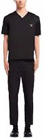 PRADA SS22 Black V-Neck Cotton Poplin Short Sleeve T-Shirt UJN804-1NXJ-S-221 PRADA SS22 Black V-Neck Cotton Poplin Short Sleeve T-Shirt UJN804-1NXJ-S-221