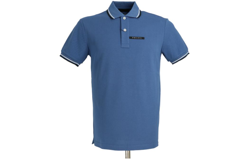 PRADA SS22  Blue Cotton Polo Shirt Short Sleeve SJN256-322-F0AJ8
