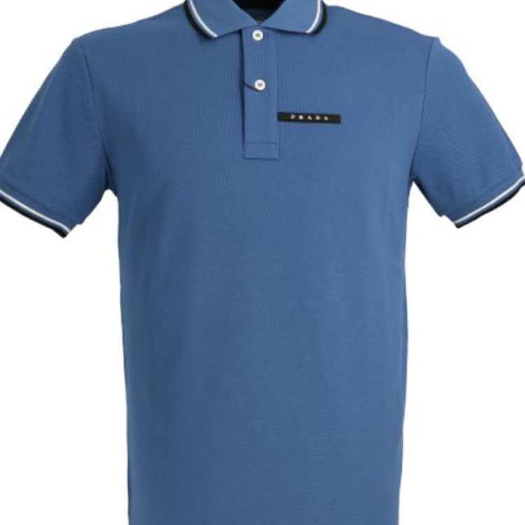 Shop 普拉达SS22蓝色短袖棉质POLO衫 SJN256-322-F0AJ8