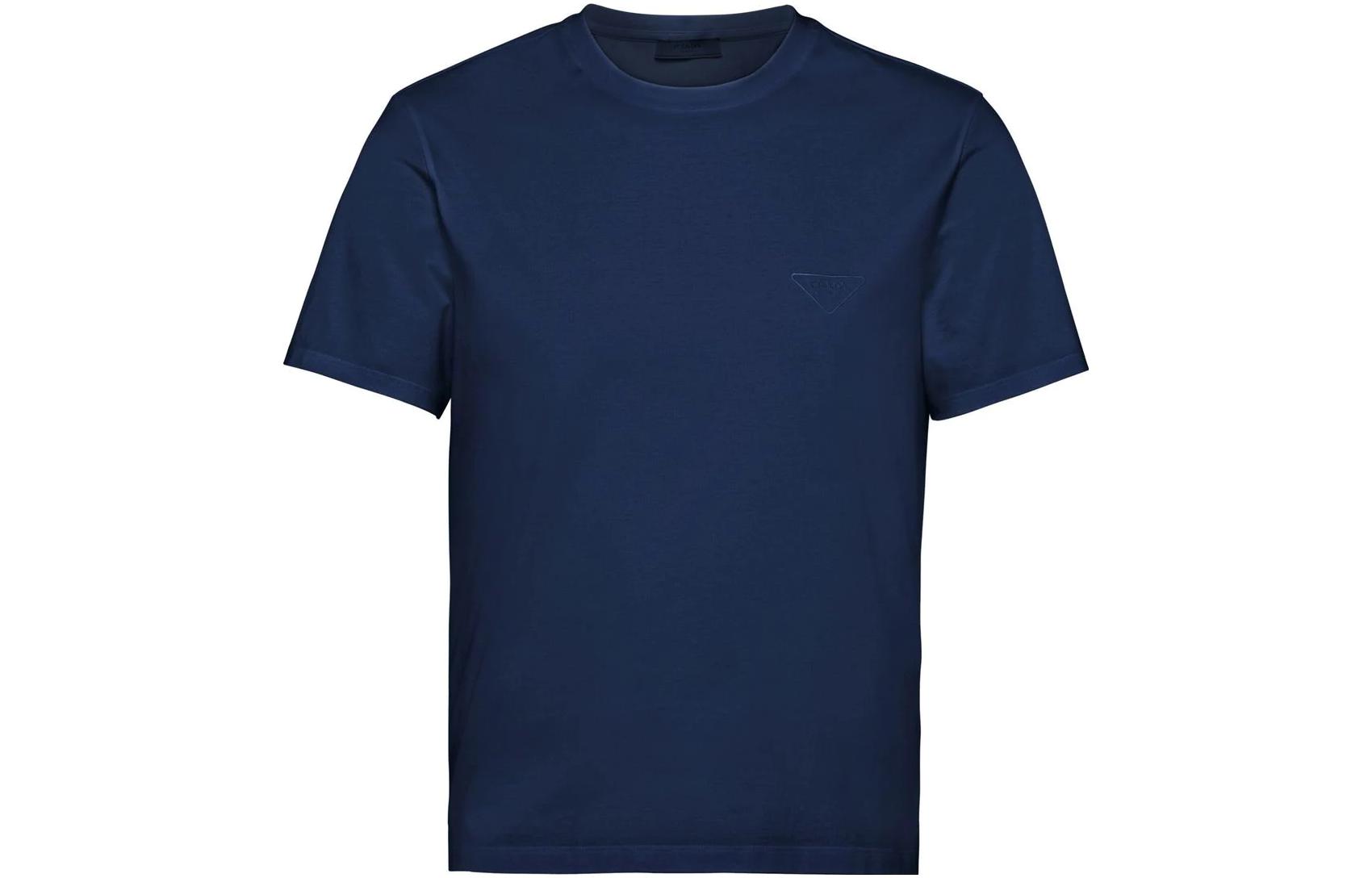 Buy PRADA SS22 藍色圓領T恤 素色設計與刺繡Logo UJN712-1YDP-F0124-S-211