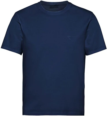 PRADA SS22 藍色圓領T恤 素色設計與刺繡Logo UJN712-1YDP-F0124-S-211 Order PRADA SS22 藍色圓領T恤 素色設計與刺繡Logo UJN712-1YDP-F0124-S-211