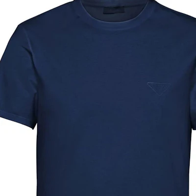 PRADA SS22 藍色圓領T恤 素色設計與刺繡Logo UJN712-1YDP-F0124-S-211 Details for PRADA SS22 藍色圓領T恤 素色設計與刺繡Logo UJN712-1YDP-F0124-S-211