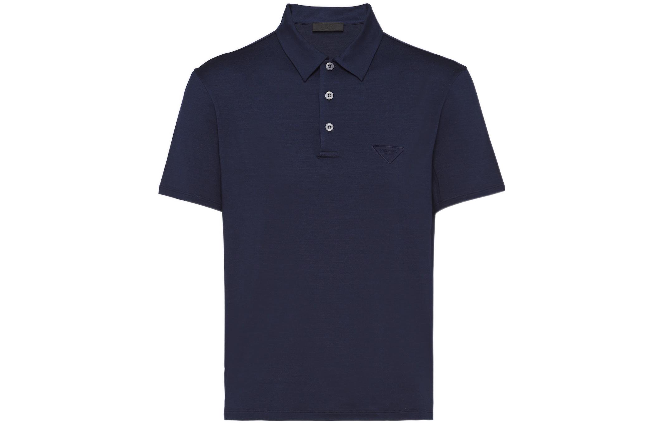 PRADA SS22  Blue Embroidered Logo Polo Shirt. UJN714-1YDQ-F0124-S-211