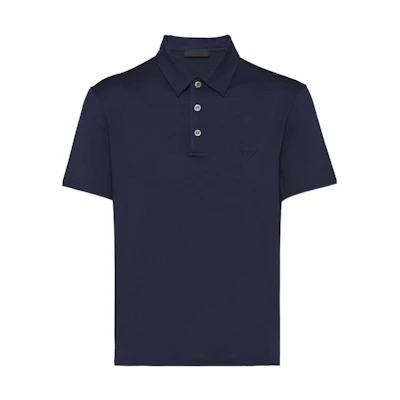 PRADA SS22 Blue Embroidered Logo Polo Shirt. UJN714-1YDQ-F0124-S-211