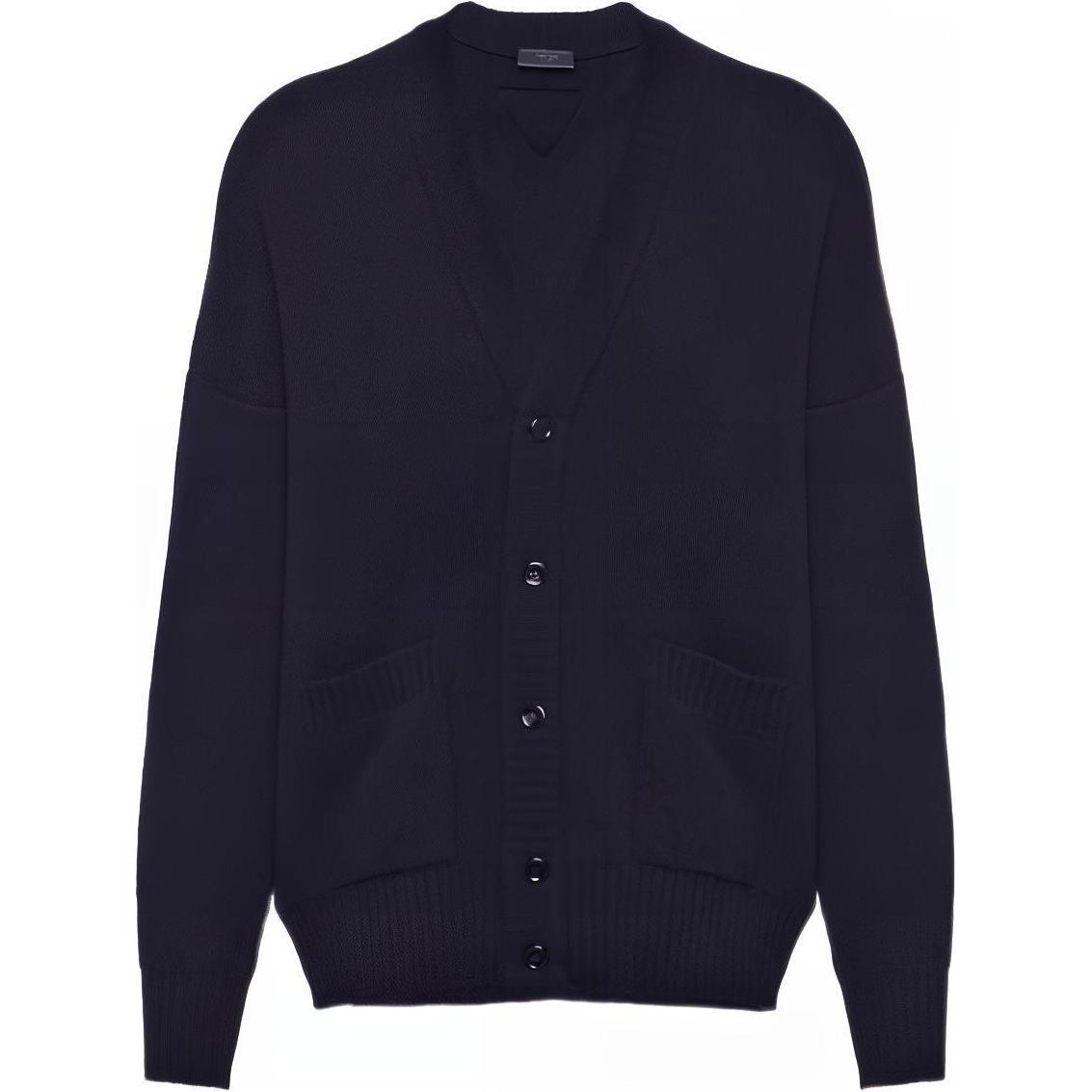 PRADA SS22  Blue Solid V-Neck Single-Breasted Knit Cardigan. UMG109-1Z9F-F0008-S-221