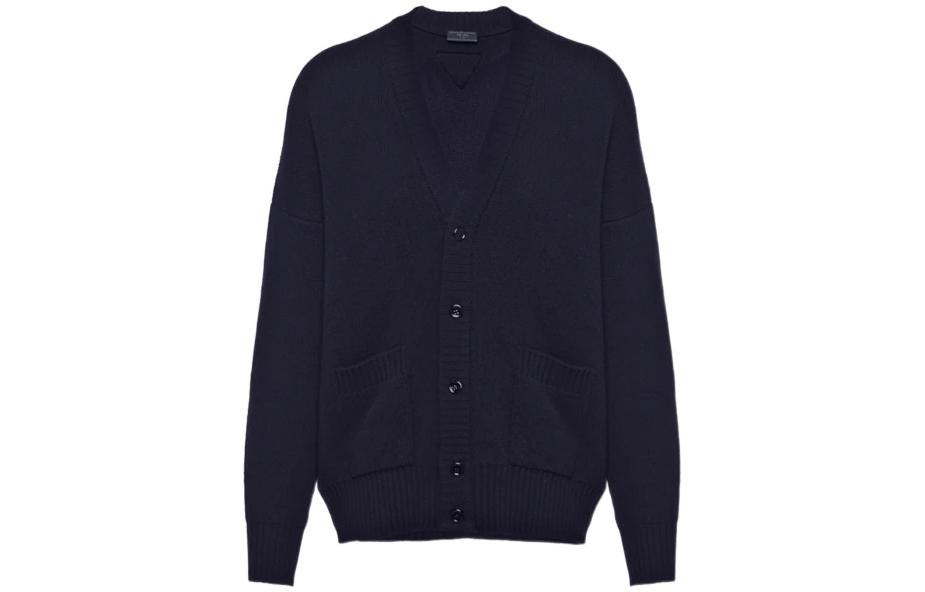 Order Cárdigan Azul de Punto V-Neck Prada SS22 con Botones y Diseño Sencillo. UMG109-1Z9F-F0008-S-221