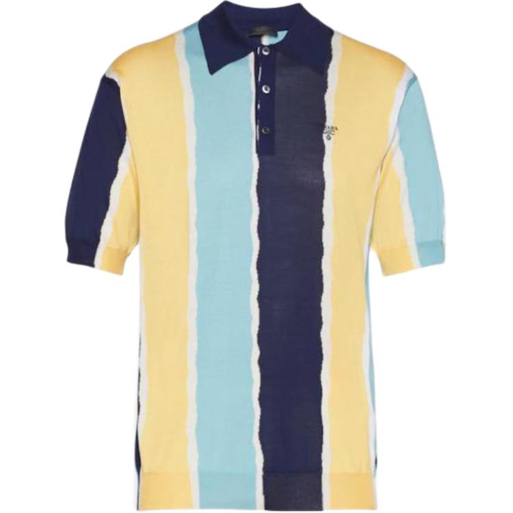 PRADA SS22  Color-block Logo Print Short Sleeve Polo Shirt. UMB335-10MV-F0008-S-221