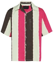 PRADA SS22 Contrast Printed Striped Short Sleeve Shirt Ebony Color UCS339-10P4-F0192-S-211 PRADA SS22 Contrast Printed Striped Short Sleeve Shirt Ebony Color UCS339-10P4-F0192-S-211