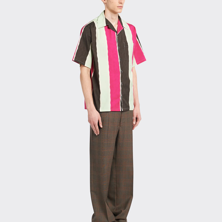 Purchase PRADA SS22 對比印花條紋短袖襯衫 黑檀色 UCS339-10P4-F0192-S-211