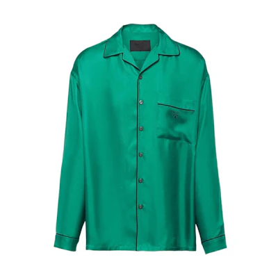PRADA SS22 Green Long Sleeve Loose Fit Sun Protection Shirt. SC607-1QWC-F077U-S-221