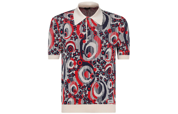 PRADA SS22  Red All-Over Print Short-Sleeve Polo Shirt. UMB329-10LU-F092D