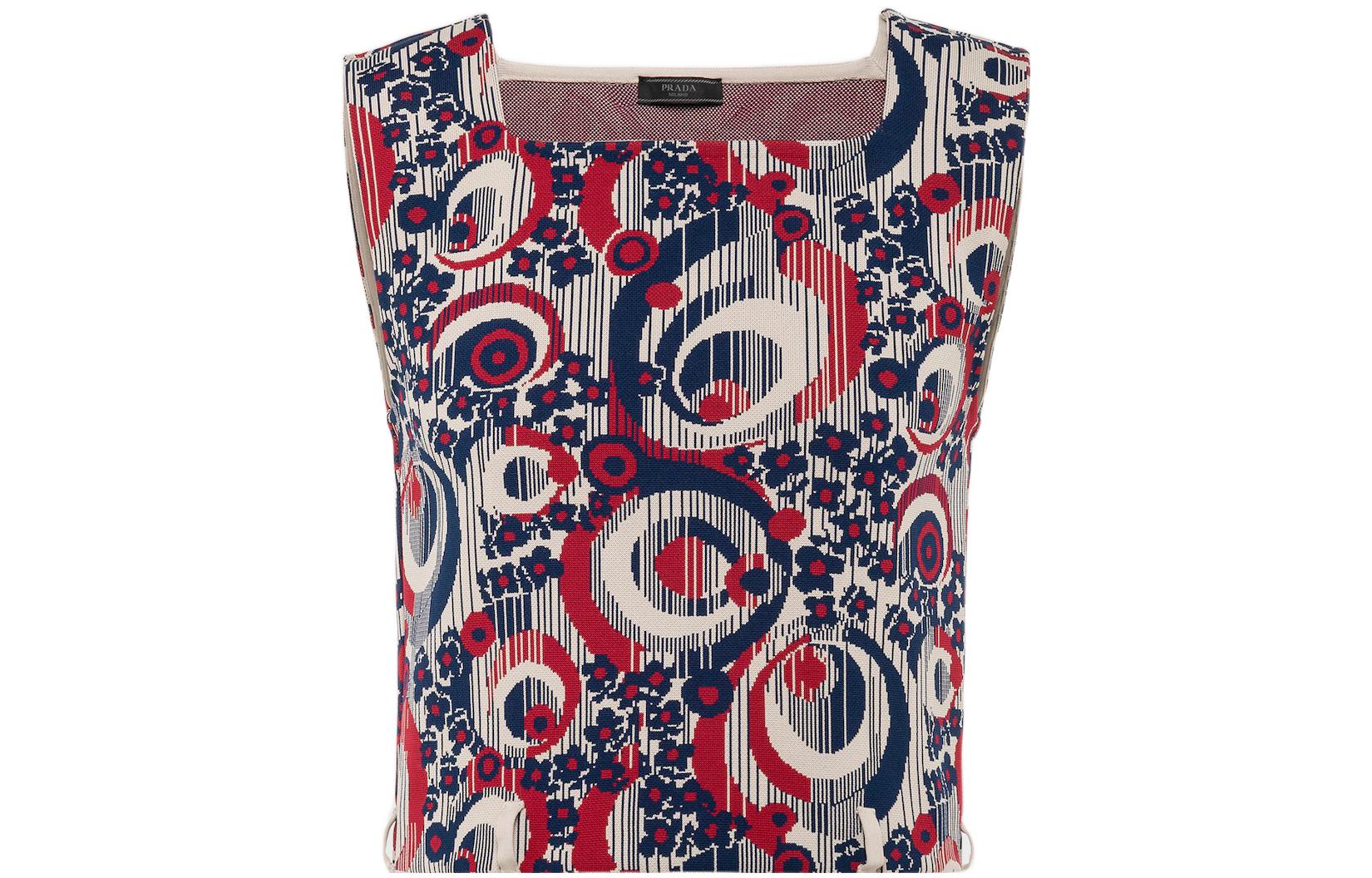 PRADA SS22  Red Geometric Print Knitted Vest. UMT404-10EX-F092D-S-221